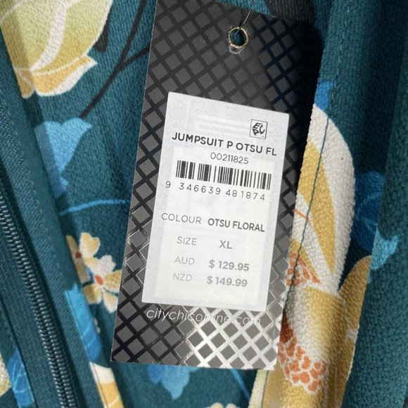 BNWT City Chic Size XL 22 Green Floral Bodysuit Pockets - Picture 9 of 13